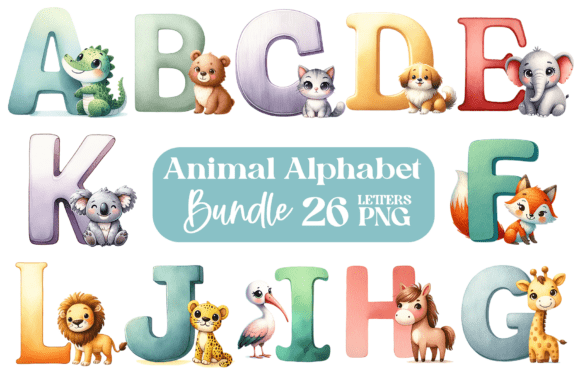 Download Cute Animal Alphabet Clipart PNG Bundle - Cute animal Collection