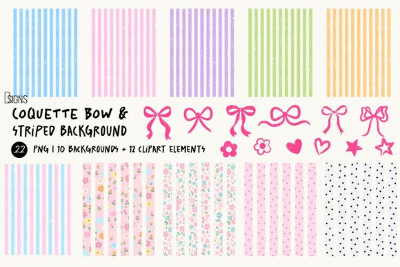 Download Coquette Bow &amp; Striped Background Bundle - Coquette Collection