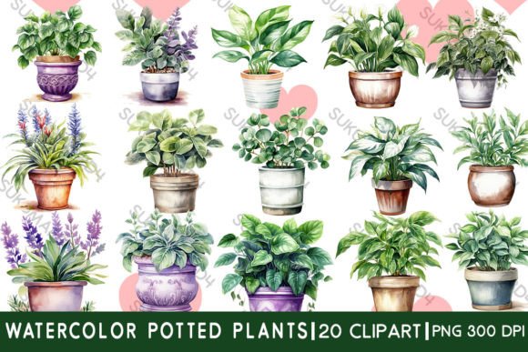 Download Watercolor Potted Plants Clipart - Potted plants Collection