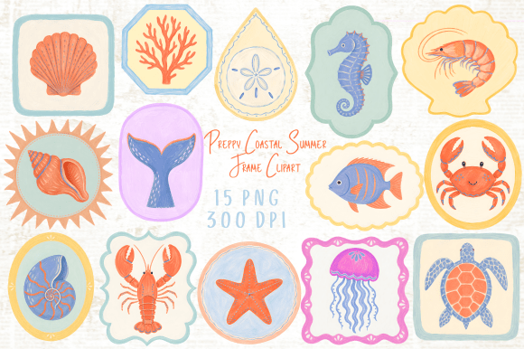 Download Preppy Coastal Summer Frame Clipart PNG - Coastal Collection