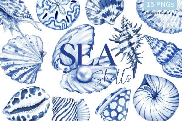 Download Sea Shells Toile Blue Watercolor Coastal - Coastal Collection