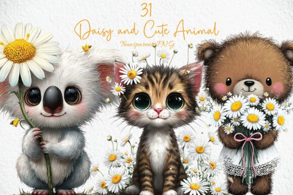 Download Daisy and Cute Animal Clipart PNG - Cute animal Collection