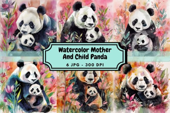 Download Watercolor Mother and Child Panda Bundle - Panda bundle Collection