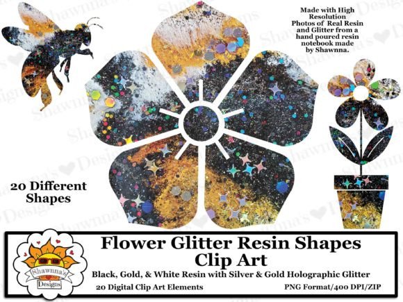 Download Black Gold Glitter Resin Flowers Clipart - Premium Resources
