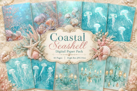 Download Coastal Aqua Junk Journal Pages - Coastal Collection