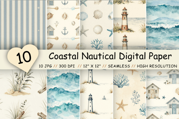 Download Coastal Nautical Digital Paper Pack - Coastal Collection