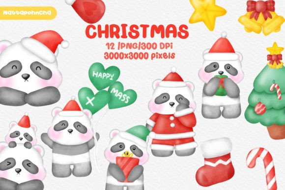 Download Watercolor Christmas Panda Bundle Deal. - Panda bundle Collection