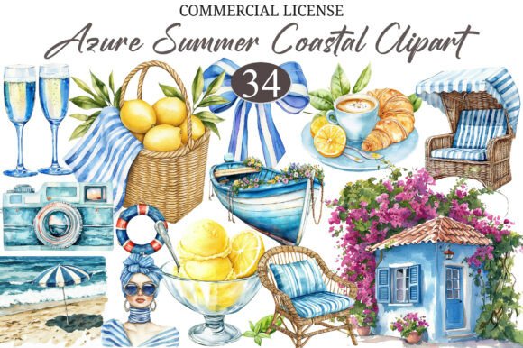 Download Watercolor Azure Summer Coastal Clipart - Coastal Collection